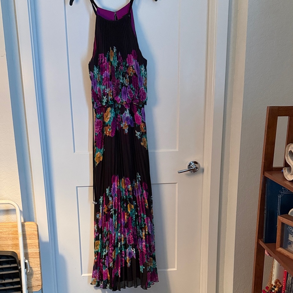 Xscape Floral Maxi Dress - Black and Purple